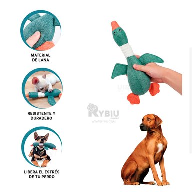 JUGUETE PERROS Y GATOS RYBIU VERSATIL PATO EN VERDE + BANDERITAS ADHESIVAS