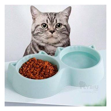 PLATILLO GATO MA31285 RYBIU DOS ESPACIOS CELESTE + BANDERITAS ADHESIVAS