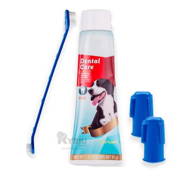 KIT ACCESORIOS PERROS GATOS RYBIU MA29502 COMPLETO CEPILLOS PASTA AZUL + PAPEL REGALO