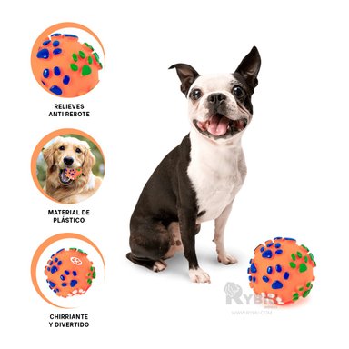 BOLA MASCOTAS RYBIU RESISTENTE NARANJA + STICKERS