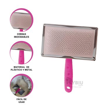 PEINE PERROS Y GATOS RYBIU CERDAS INOXIDABLES TALLA XL FUCSIA + STICKERS