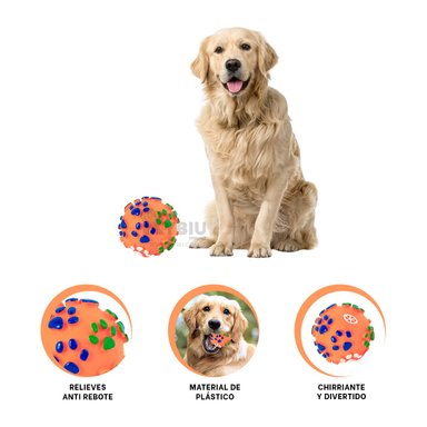 BOLA PERROS RYBIU DISEÑO HUELLITAS PET EN NARANJA + ENVOLTORIO REGALO