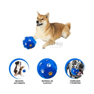 BOLA PERROS RYBIU DISEÑO HUELLITAS EN AZUL TALLA L + ENVOLTORIO REGALO
