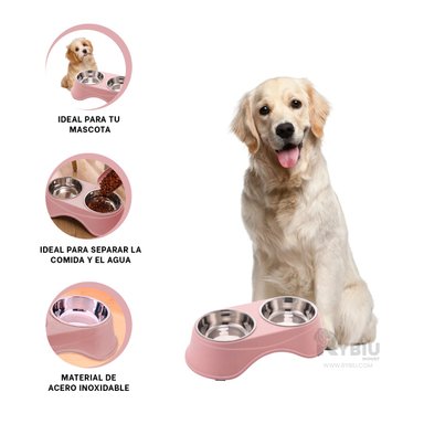 PLATO ACERO PERRO Y GATO PC120 RYBIU INOXIDABLE ROSADO + ENVOLTORIO REGALO