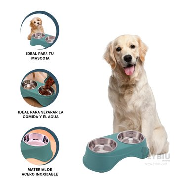 PLATO PERRO Y GATO PC120 RYBIU SERVIR COMIDA MASCOTAS CELESTE + STICKERS