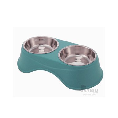 PLATO PERRO Y GATO PC120 RYBIU INOXIDABLE MASCOTAS CELESTE + STICKERS