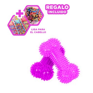 KIT MASCOTA RYBIU HUESO CHIRRIANTE MORADO + LIGAS REGALO