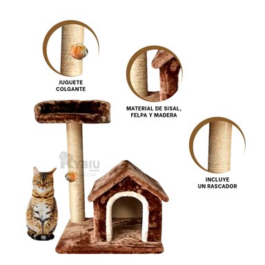 CASA GATOS MA31121 CON DOS ALTURAS ESCALAR MARRON + REGALO STICKERS RYBIU - 4