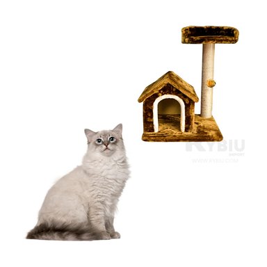 CASA GATOS MA31122 CON AREAS JUGAR Y ESCALAR MOSTAZA + STICKERS RYBIU