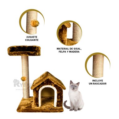CASA GATOS MA31122 CON AREAS JUGAR Y ESCALAR MOSTAZA + STICKERS RYBIU - 2
