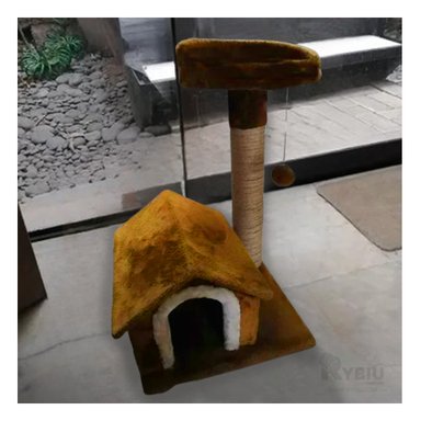 CASA GATOS MA31122 CON AREAS JUGAR Y ESCALAR MOSTAZA + STICKERS RYBIU - 4