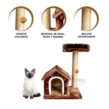 CASA GATOS MA31121 CON AREAS JUEGO MARRON + GIFT STICKERS RYBIU