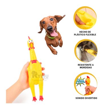 JUGUETE PERROS MA31166 POLLO ANTIESTRES EN AMARILLO TALLA L + BANDERITAS ADHESIVAS RYBIU