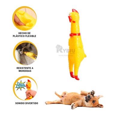 MUÑECO CAUCHO PERROS MA31168 POLLO MASTICABLE TALLA S AMARILLO + LIGAS REGALO RYBIU