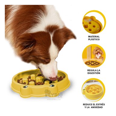 PLATO MASCOTAS PERRO MA31298 RYBIU DIVERTIDO AMARILLO + PAPEL REGALO