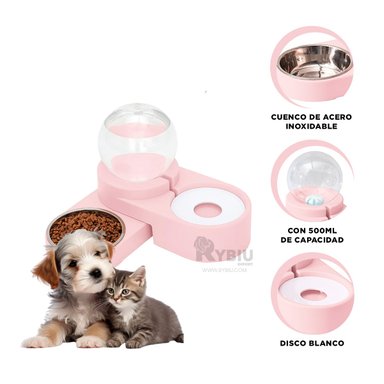 COMEDERO PORTATIL DE PET TONO ROSADO Y+PAPEL DE REGALO