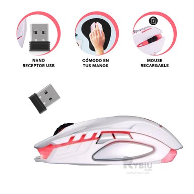 MOUSE GAMER INALÁMBRICO RYBIU M834 BLANCO RATON MODERNO BOTONES + REGALO STICKERS - 3