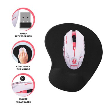 MOUSE GAMER INALÁMBRICO RYBIU M834 BLANCO RATON MODERNO BOTONES + REGALO STICKERS - 4