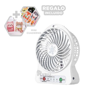 VENTILADOR PORTATIL RYBIU TE29395 SOPLADOR MANO RECARGABLE BLANCO + REGALO STICKERS