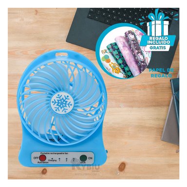 VENTILADOR PORTATIL RYBIU TE29396 SOPLADOR MINI RECARGABLE LIGERO AZUL + GIFT STICKERS