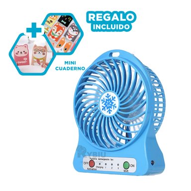 VENTILADOR PORTATIL RYBIU TE29396 SOPLADOR MANO RECARGABLE AZUL + REGALO STICKERS