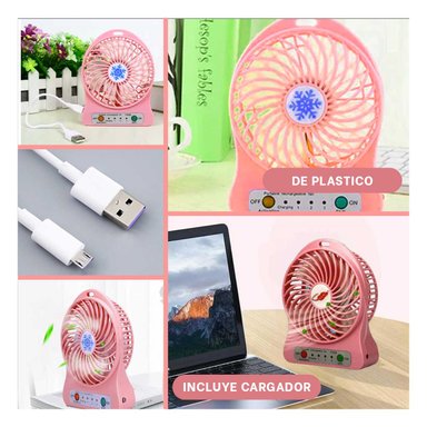 VENTILADOR PORTATIL RYBIU TE29393 SOPLADOR MANO RECARGABLE ROSADO + REGALO STICKERS