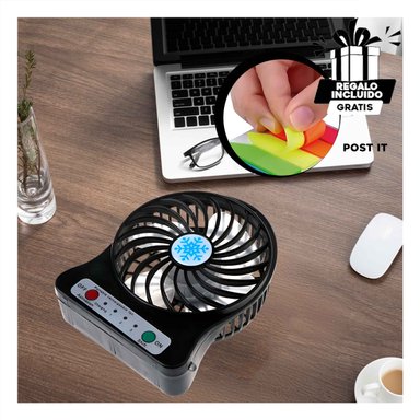 VENTILADOR PORTATIL RYBIU TE29394 PRACTICA COLOR NEGRO + BANDERITAS ADHESIVAS