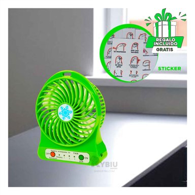 VENTILADOR PORTATIL RYBIU TE29393 PRACTICA COLOR VERDE + BANDERITAS ADHESIVAS