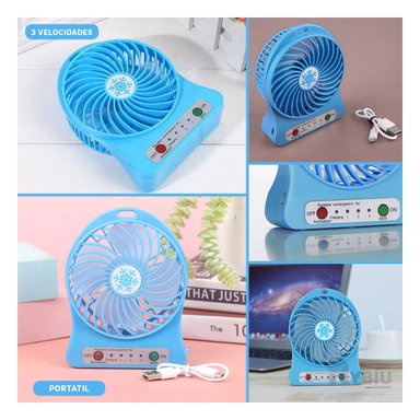 VENTILADOR PORTATIL RYBIU TE29396 UTIL MINI OFICINA AZUL + PAPEL REGALO
