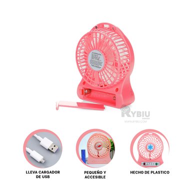 VENTILADOR PORTATIL RYBIU TE29393 UTIL MINI ROSADO + REGALO LIGAS PEINAR - 3