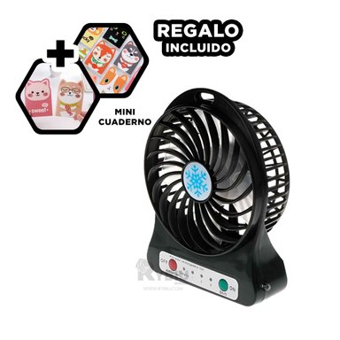 VENTILADOR PORTATIL RYBIU TE29394 SOPLADOR MANO RECARGABLE NEGRO + REGALO STICKERS