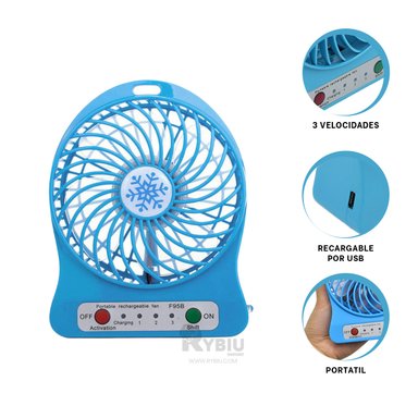 VENTILADOR PORTATIL RYBIU TE29396 SOPLADOR USO DIARIO AZUL + ENVOLTORIO REGALO - 3