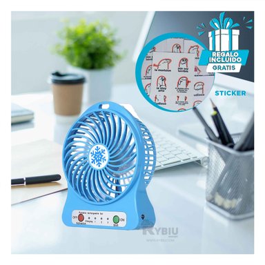 VENTILADOR PORTATIL RYBIU TE29396 PRACTICA COLOR AZUL + BANDERITAS ADHESIVAS
