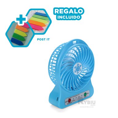 VENTILADOR PORTATIL RYBIU TE29396 VERSATIL MANO AZUL + LIGAS REGALO