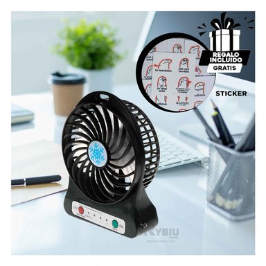 VENTILADOR PORTATIL RYBIU TE29394 SOPLADOR MINI RECARGABLE LIGERO NEGRO + GIFT STICKERS