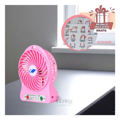 VENTILADOR PORTATIL RYBIU TE29393 PRACTICA COLOR ROSADO + BANDERITAS ADHESIVAS