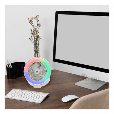 PARLANTE VENTILADOR PORTATIL RYBIU TE29439 ALTAVOZ EFICIENTE BLANCO + REGALO STICKERS