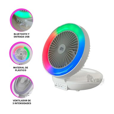 PARLANTE VENTILADOR PORTATIL RYBIU TE29439 ALTAVOZ EFICIENTE BLANCO + REGALO STICKERS - 3