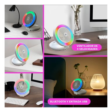 PARLANTE VENTILADOR PORTATIL RYBIU TE29439 ALTAVOZ EFICIENTE BLANCO + REGALO STICKERS - 4