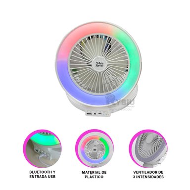 PARLANTE VENTILADOR PORTATIL RYBIU TE29439 ALTAVOZ INCLUIDO COLOR BLANCO + GIFT STICKERS - 3