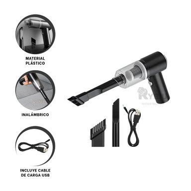 ASPIRADOR RYBIU INALÁMBRICO MINI CASA EN NEGRO Y+REGALO LIGAS PEINAR TE29444