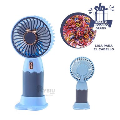 MINI VENTILADOR RYBIU TE29786 ENFRIADOR MANO AZUL + REGALO LIGAS PEINAR