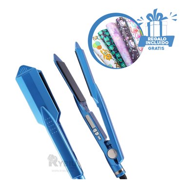 ENDEREZADOR DE PELO RYBIU ROZIA FUNCIONAL EN AZUL + BANDERITAS ADHESIVAS