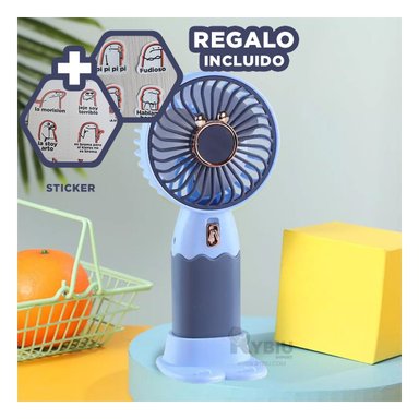 VENTILADOR RYBIU TE29786 REFRESCADOR MULTIUSO VERSATIL COLOR AZUL + GIFT STICKERS