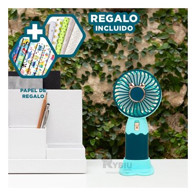 VENTILADOR RYBIU TE29785 REFRESCADOR RECARGABLE COLOR VERDE + REGALO AGENDITA