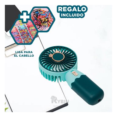 MINI VENTILADOR RYBIU TE29785 ENFRIADOR MANO VERDE + REGALO LIGAS PEINAR