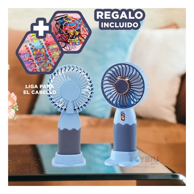MINI VENTILADOR PORTATIL RYBIU TE29786 ENFRIADOR OREJITAS AZUL + LIGAS REGALO