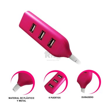 EXTENSION PARA USB 2.0 ALTA 4 PUERTOS RYBIU FUCSIA + GIFT MINIAGENDA - 3
