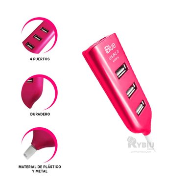 EXTENSION PARA USB 2.0 ALTA 4 PUERTOS RYBIU FUCSIA + GIFT MINIAGENDA - 4