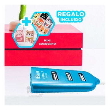 EXTENSION DE ALTA DURABILIDAD USB 4 PUERTOS RYBIU TURQUEZA + REGALO AGENDITA - 1